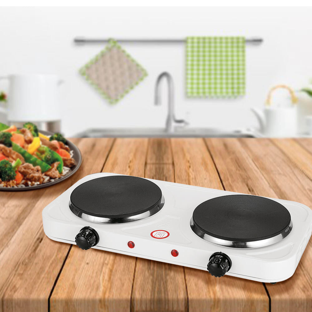 Cocina Eléctrica Hornillo Con 2 Fogones, 2000 W,  Blanco