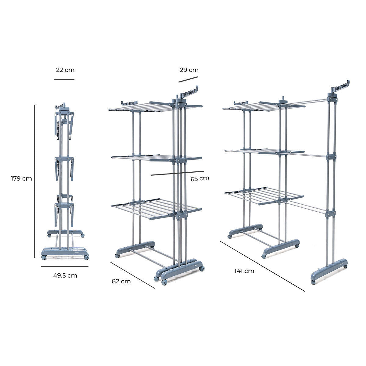 Tendedero Plegable Vertical Extensible con Ruedas Dolver XL InnovaGoods 30 Barras