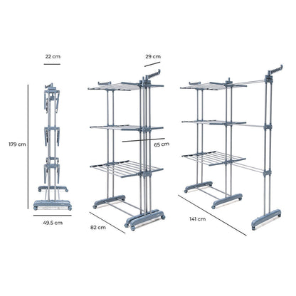 Tendedero Plegable Vertical Extensible con Ruedas Dolver XL InnovaGoods 30 Barras