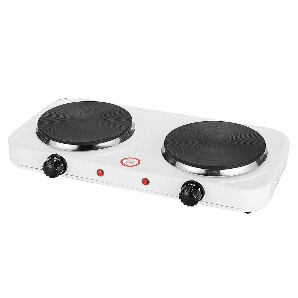 Cocina Eléctrica Hornillo Con 2 Fogones, 2000 W,  Blanco